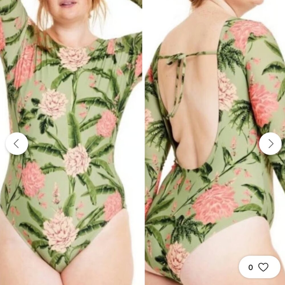 Peony Print Long Sleeve One Piece Swimsuit - Agua Bendita × Target NWT (M)